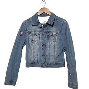 Lilu · Junior Medium · Cropped Denim Jacket · Distressed Washed Look · Blue